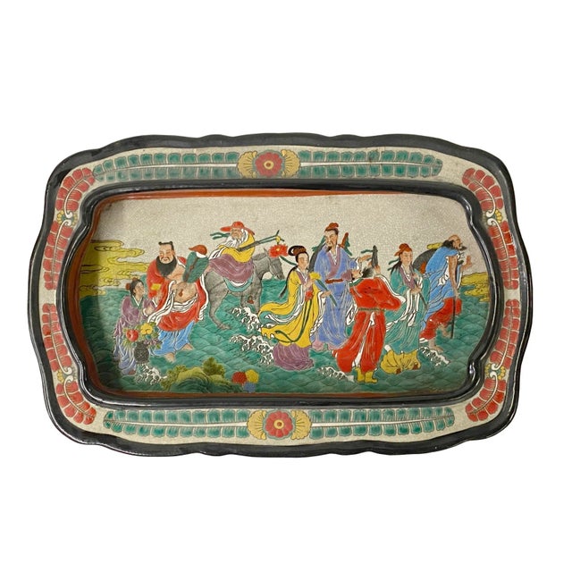 Vintage Chinese Powder Doped Color Eight Immortal Display Dish For Sale - Image 9 of 9