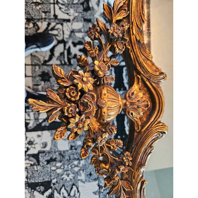 Glass Late 20th Century Large Rococo-Style Gilt Mirror – Ornate Floral Crest For Sale - Image 7 of 7