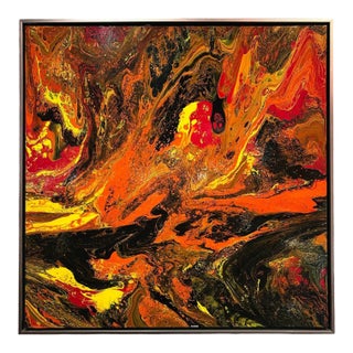 Richard Mann "Red" Abstract Acrylic Painting in Metal Frame For Sale