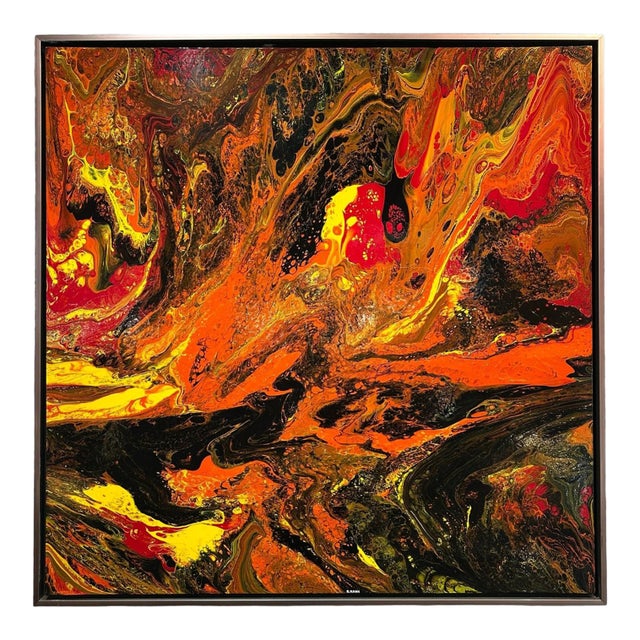 Richard Mann "Red" Abstract Acrylic Painting in Metal Frame For Sale