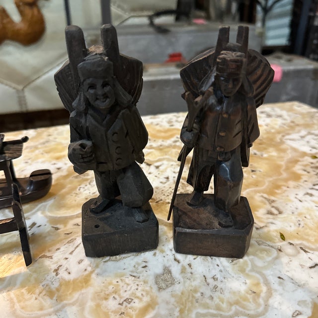 Wood Vintage Instant Collection of Wooden Asian Figures and Ship on Stand- Set of 6 For Sale - Image 7 of 8