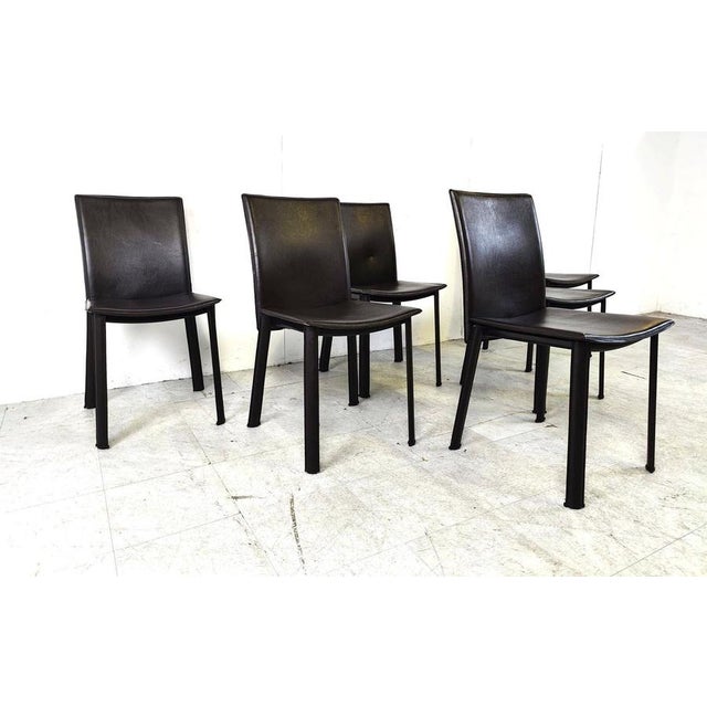 1980s Brown Leather Dining Chairs, 1980s, Set of 6 For Sale - Image 5 of 10