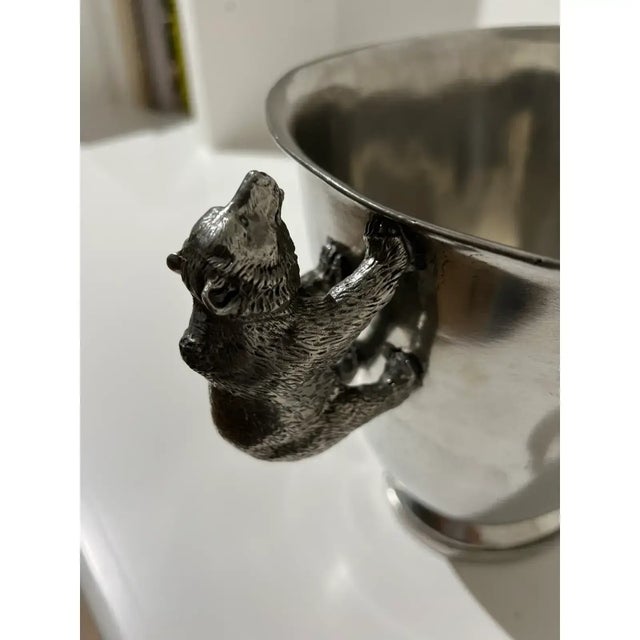 Large Cipolla Pewter Collectible Bear Wine Bucket Cooler From Gorsuch in Aspen For Sale In Los Angeles - Image 6 of 9