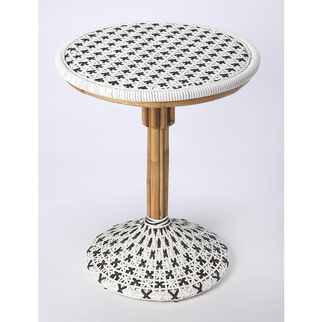 Wood Tenor 23.5 in. W Round Rattan Bistro Table, Black For Sale - Image 7 of 7