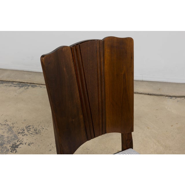 Brown 1920s French Art Deco Walnut Dining Chairs W/ Striped Linen - Set of 6 For Sale - Image 8 of 18