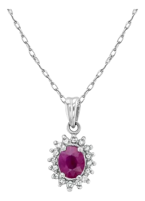 Oval Ruby Diamond Halo Necklace 14k White Gold 16"