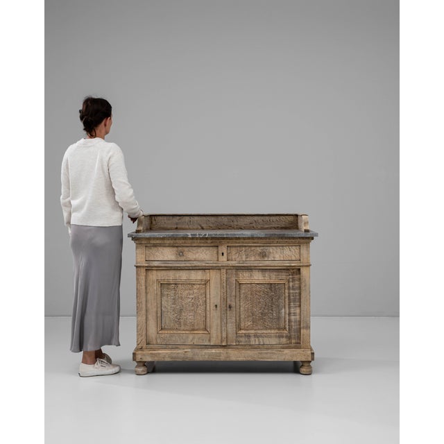 French Provincial 19th Century French Oak Buffet With Marble Top For Sale - Image 3 of 18