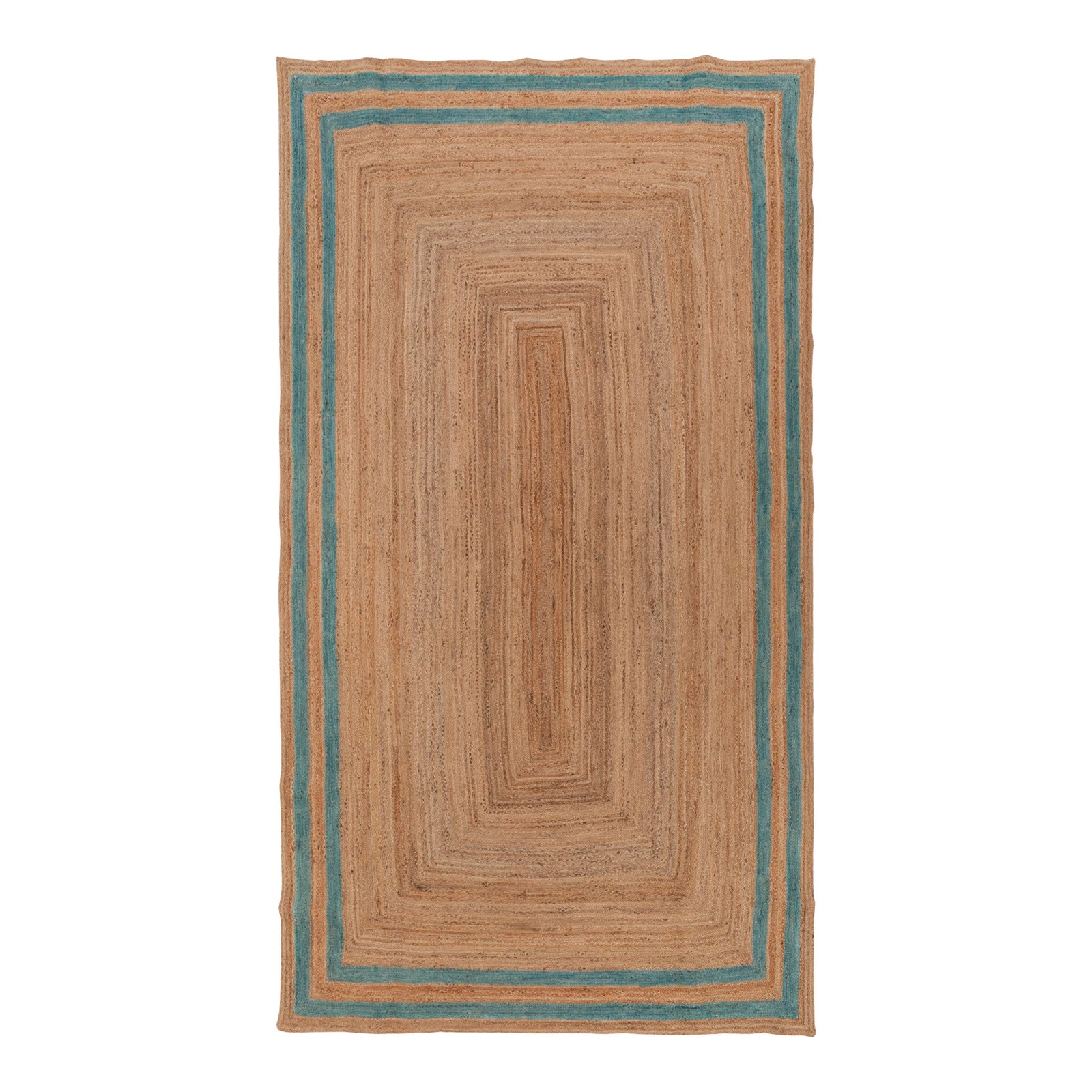 Turquoise Blue Double Border Rectangle Jute Handmade Rug 2'x3' Ft ...