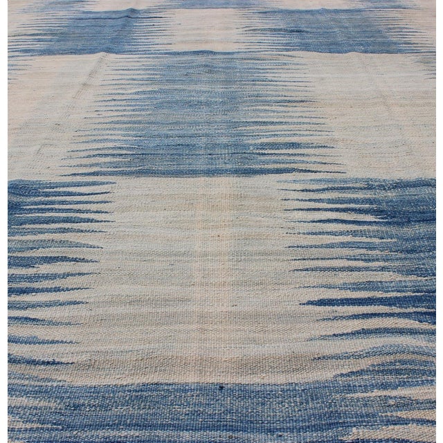 Tribal Modern Kilim Tribal Rug With Abstract Geometric Design in Soft Blues 6'4 X 9'5 For Sale - Image 3 of 11
