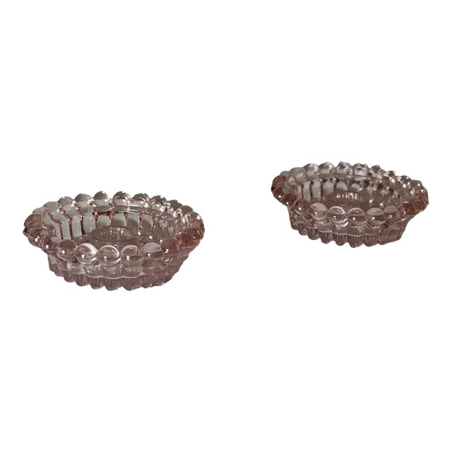Pair of 1950s Pink Glass Taper Candle Stick Holders For Sale