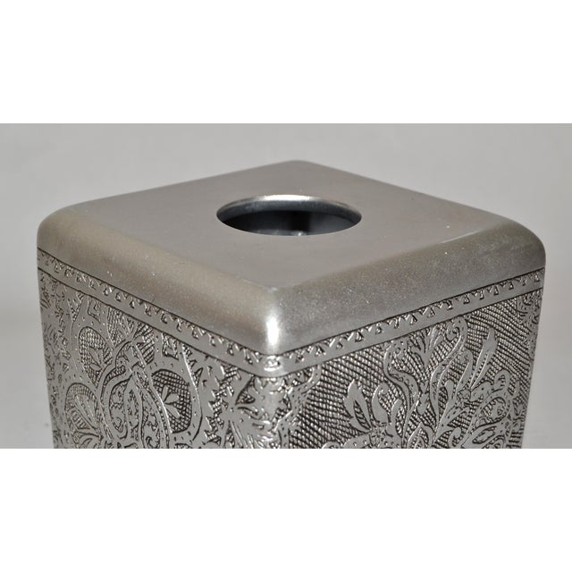Luxury Silver Colette New York Home Décor Engraved Paper Tissue Box Cover For Sale - Image 9 of 14