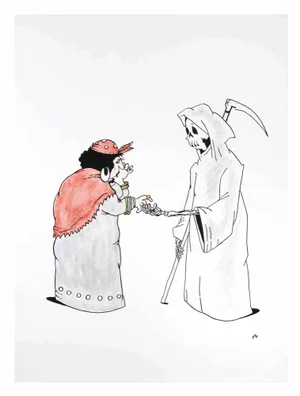 Alexander Dubovsky, Meeting with Death, Watercolor & Ink, 1980s