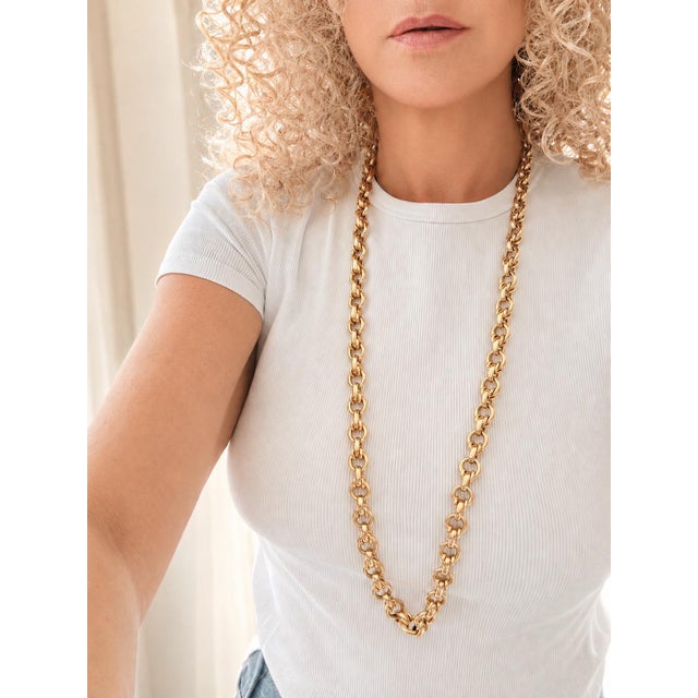 Vintage Maleggi Italian 18k Gold Double Rolo Link Long Necklace, 121.8 Grams For Sale - Image 13 of 13
