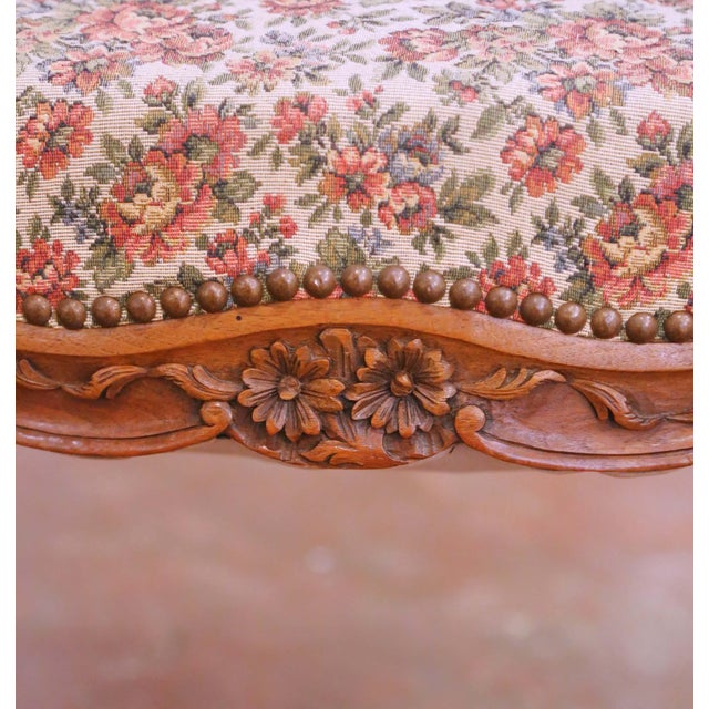 Mid-Century French Louis XV Style Carved Walnut and Upholstered Piano Bench For Sale - Image 9 of 12
