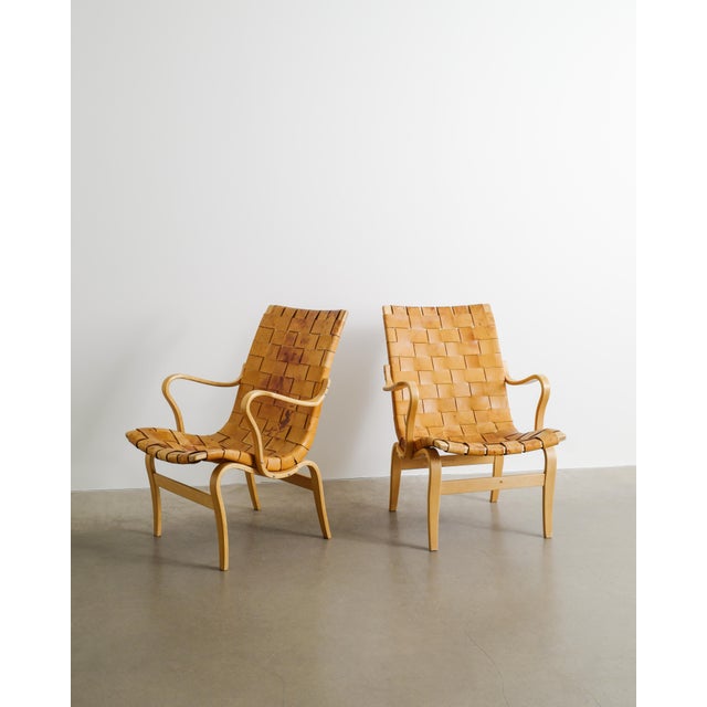 Brown Mid-Century Swedish Eva Armchairs in Birch and Brown Leather by Bruno Mathsson for Firma Karl Mathsson, 1970s, Set of 2 For Sale - Image 8 of 8