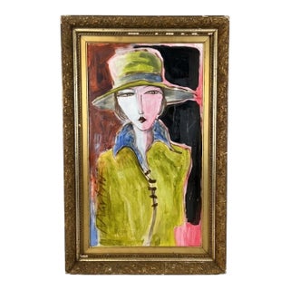 Acrylic on Panel Portrait of Woman in a 40's-50's Style For Sale