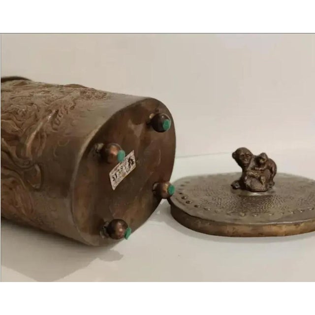 1990s 1990s Castilian Imports Brass Embossed Monkey Canisters- Set of 2 For Sale - Image 5 of 10