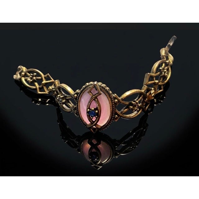 Early 20th Century Early 20th Century Art Neuvo Style Bubblegum Pink Bakelite Solid Metal Link Bracelet For Sale - Image 5 of 7