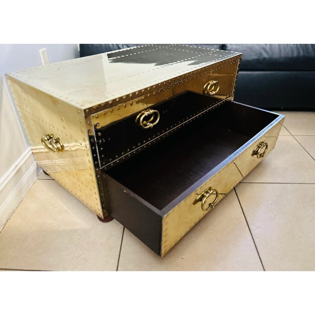 Mid-Century Modern Sarreid Ltd. Campaign Style Brass Clad Coffee Table From Spain. For Sale - Image 3 of 10
