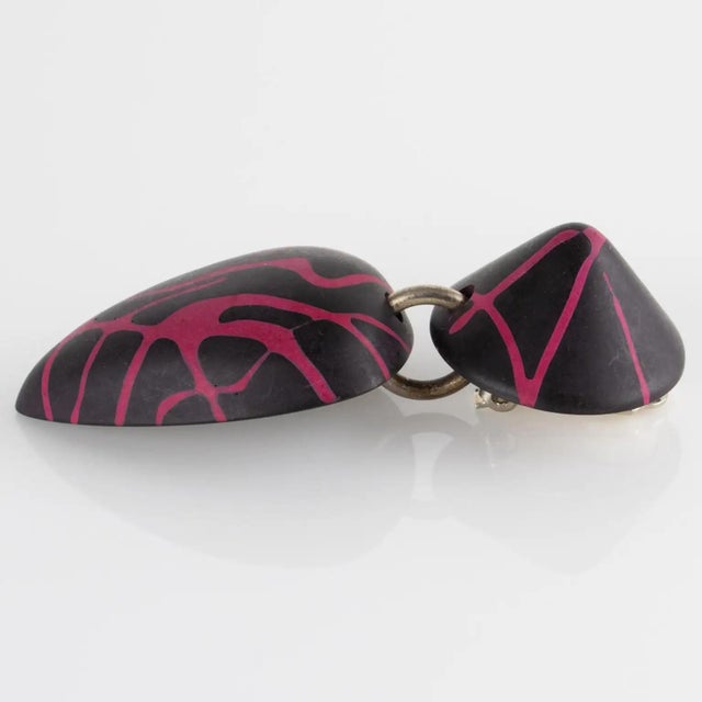 Marc Labat Paris Geometric Pink and Black Resin Clip Earrings For Sale - Image 9 of 9