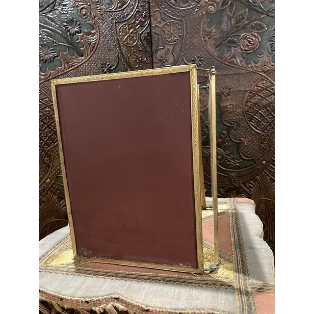 Antique Triptych Standing Mirror in Chiseled Brass — Three-Panel, Circa 1900 For Sale - Image 16 of 17