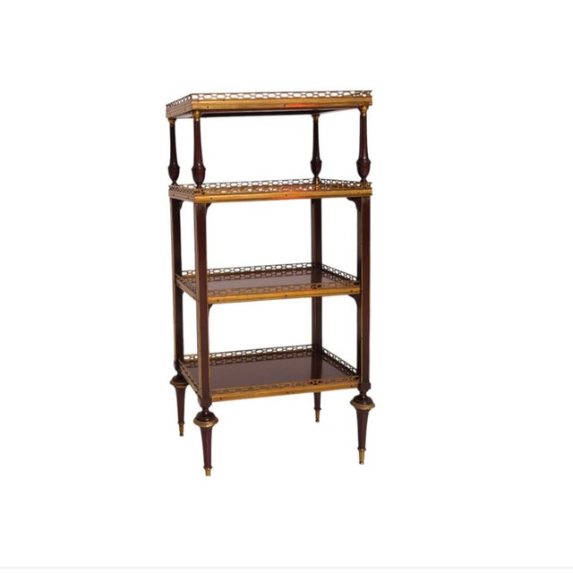 Wood Late 19th Century Authentic Louis XVI Style Four-Tier Étagère With Marble Top and Gilt Detailing For Sale - Image 7 of 7