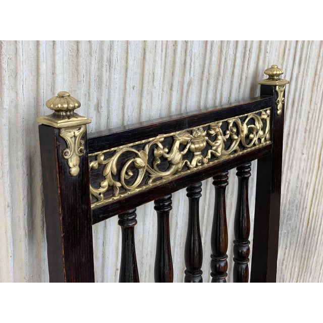 Metal 19th Set of Six Spanish Chairs With Bronze Details and Red Velvet Upholstery For Sale - Image 7 of 11