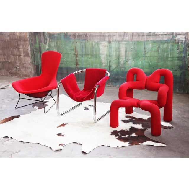 1980s Vintage Terje Ekstrom Norway Postmodern Lounge Chair in Red For Sale - Image 10 of 12