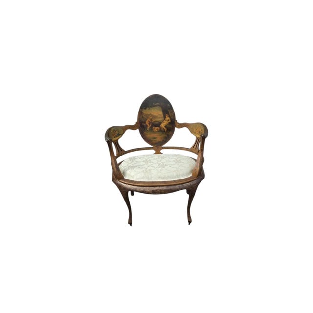 19th Century French Louis XV Style Hand-Painted Romantic Armchair For Sale - Image 12 of 14