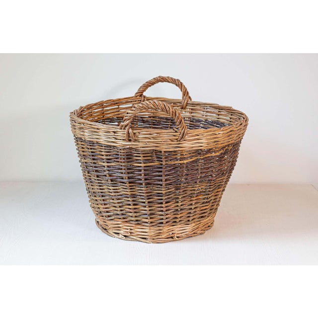 Mid 20th Century Mid 20th Century Handmade English Two Toned Wicker Baskets from Devon with Double Handles For Sale - Image 5 of 5