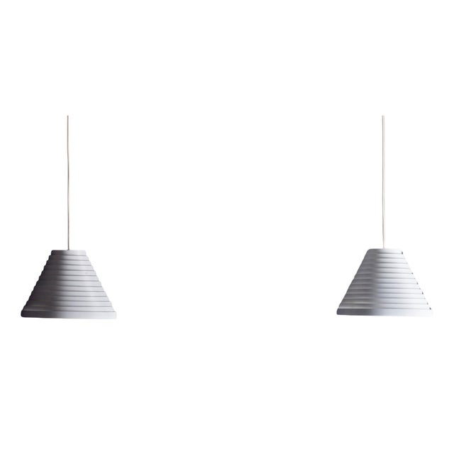 White Conical Pendant Lamps attributed to Wilhelm Vest, 1970s, Set of 2 For Sale