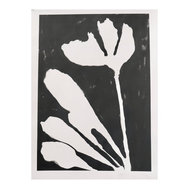 Ink + Petals 16 — Minimalist Floral Line + Form Abstract in Black + White — Mary Elizabeth Marvin Fine Art For Sale