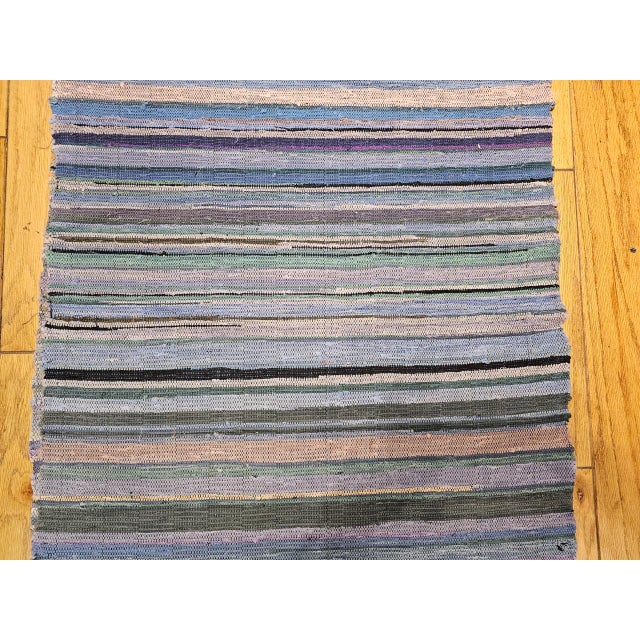 Antique American Amish Rag Runner, Handwoven Wool & Cotton, Stripe Pattern, 3x26 For Sale - Image 17 of 18