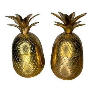 Late 20th Century Polished Brass Pineapple Containers With Removable Tops- A Pair