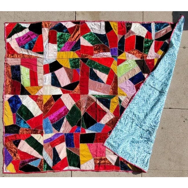 19thc Velvet Crazy Quilt From Ohio For Sale In Los Angeles - Image 6 of 8