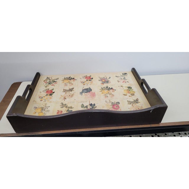American 1920 Botanical Wood Butler Serving Tray Large Floral English Country Decor For Sale - Image 3 of 13