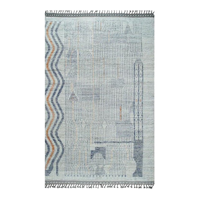 6x9 Ivory Hand-Knotted Wool Woven Cityscape Tribal Modern Carpet Rug For Sale