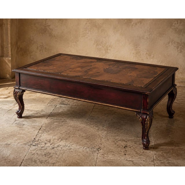 Vintage Grand Tour Oxblood World Map Coffee Table With Antiqued Gold Gilding For Sale - Image 4 of 5