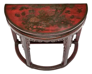 Chinoiserie Red Lacquered Demi-Lune Console