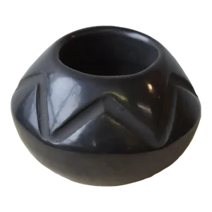 Vintage Incised Black Pottery Vessel by Grace Medicine Flower, Circa 1960s