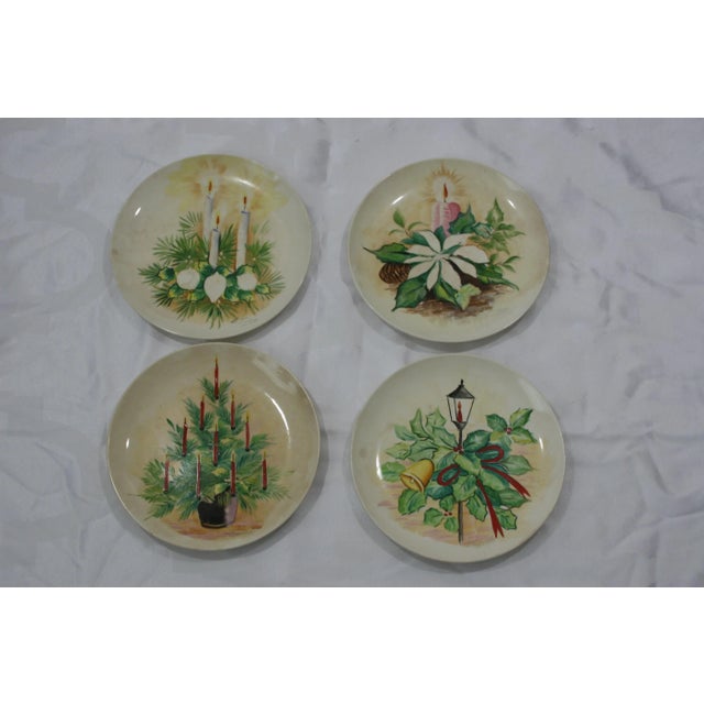 Vintage Hand Painted Signed UCAGCO Japan Porcelain Christmas Decorative Plates Set of 4 This set of Christmas plates was...