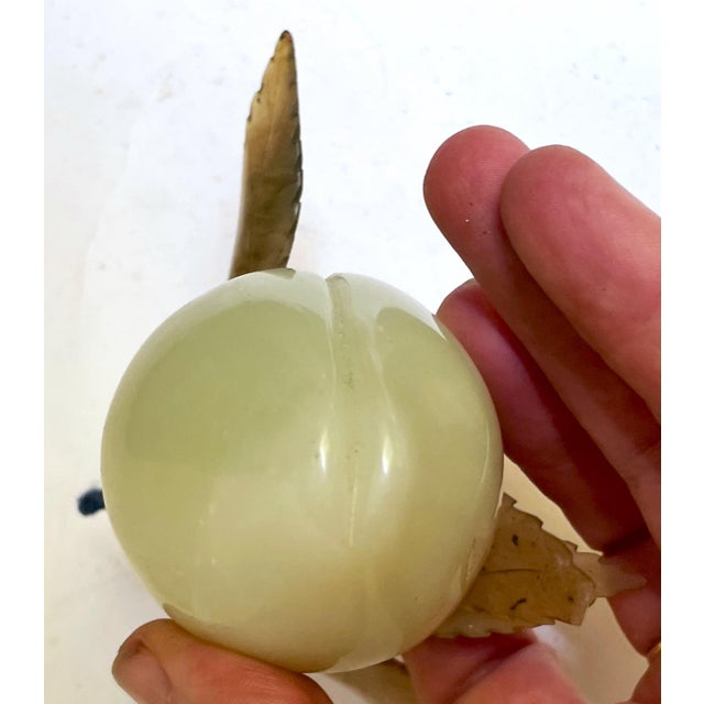 Mid 20th Century Mid 20th Century Asian Carved Green Jade Plum/Peach Hard Stone Fruit Carved Leaves For Sale - Image 5 of 9