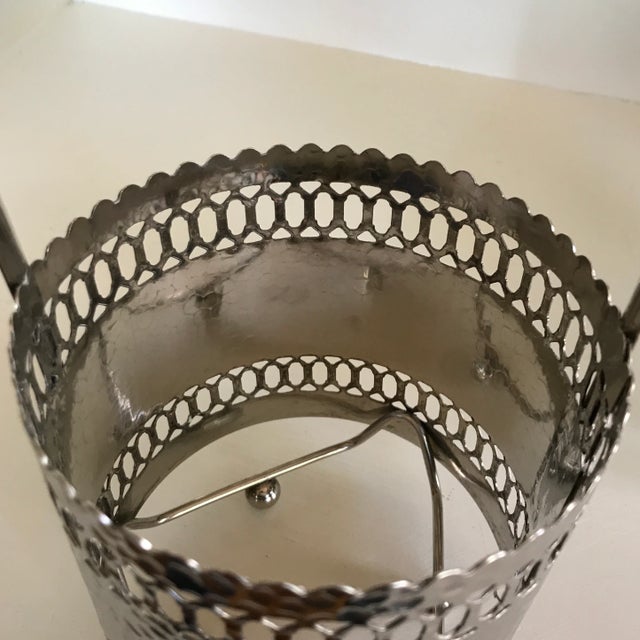 Transparent Vintage Pressed Glass Decanter in Silver Plated Caddie With Handle For Sale - Image 8 of 13