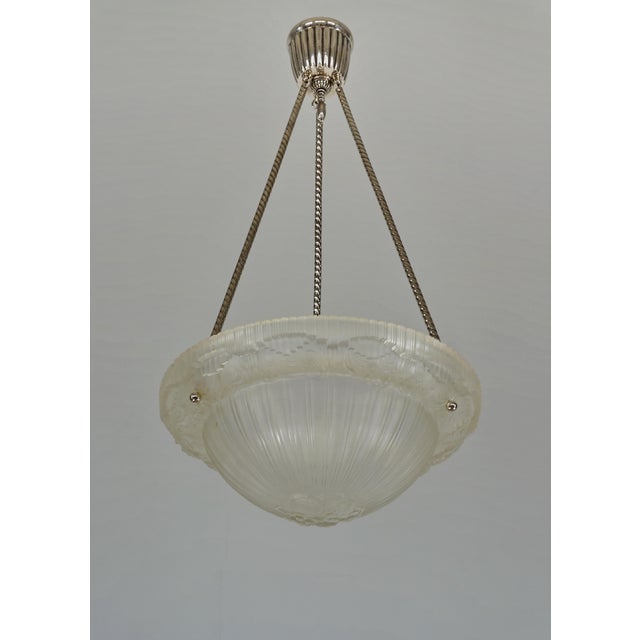 1920s French Art Deco Pendant Light by Georges Leleu 1930 France For Sale - Image 5 of 13