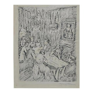 1920s "Dinner Party" Original Pen and Ink by Manuel Boccini For Sale