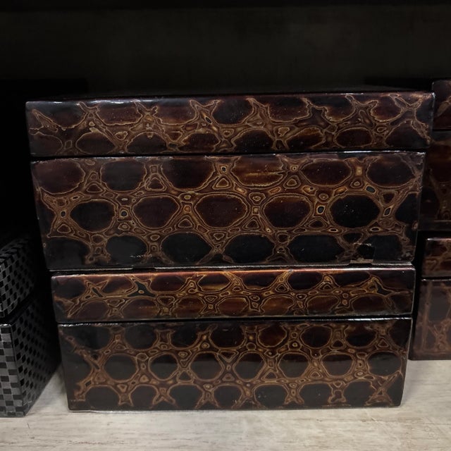 Paint Honeycomb Pattern Lacquer Box 9x9x3.5" For Sale - Image 7 of 11