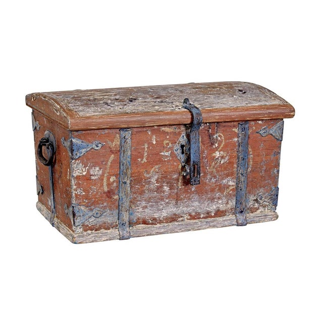 Small Mid 19th Century Swedish Painted Pine Box, 1842 For Sale - Image 4 of 9