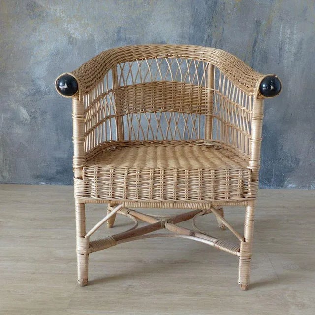 Beige Vintage Rattan Armchair, 1960s For Sale - Image 8 of 11