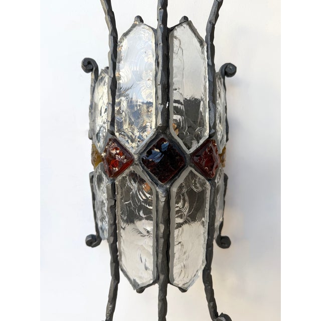 Silver Pair of Hammered Glass Wrought Iron Sconces by Longobard, Italy, 1970s For Sale - Image 8 of 12