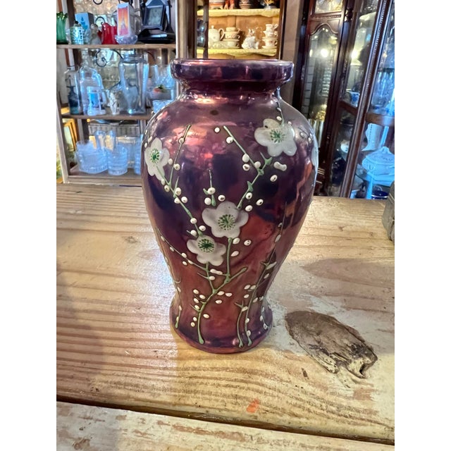 1920s Iridescent Purple Moriage Lusterware Cherry Blossom Vase For Sale - Image 4 of 12